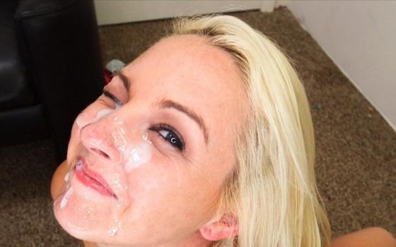 Blonde shoots her first porno and gets a facial